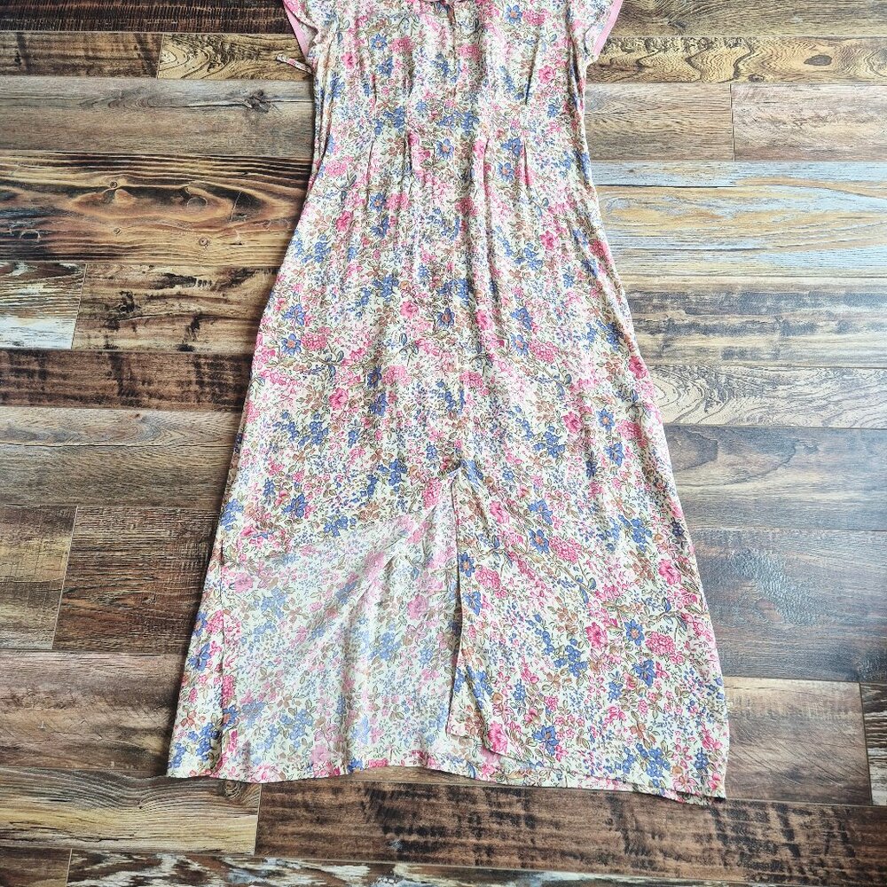 Vintage April Cornell Floral Rayon Chiffon Cottagecore Maxi Dress Cap-Sleeve - Picture 9 of 12